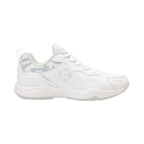 KUMPOO Cushioning Slip Resistant Breathable Low top Badminton Shoes Unisex White Silver
