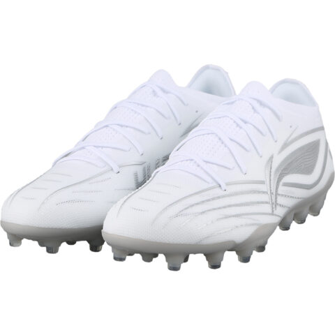 Li Ning MG Multi Ground Artificial Turf Slip Resistant Abrasion Resistant Soccer Shoes Men’s White Silver