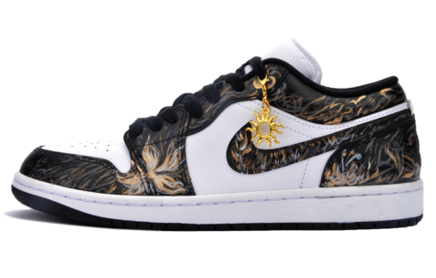 Jordan Air Jordan 1 Low top Vintage Basketball Shoes Unisex Black Gold