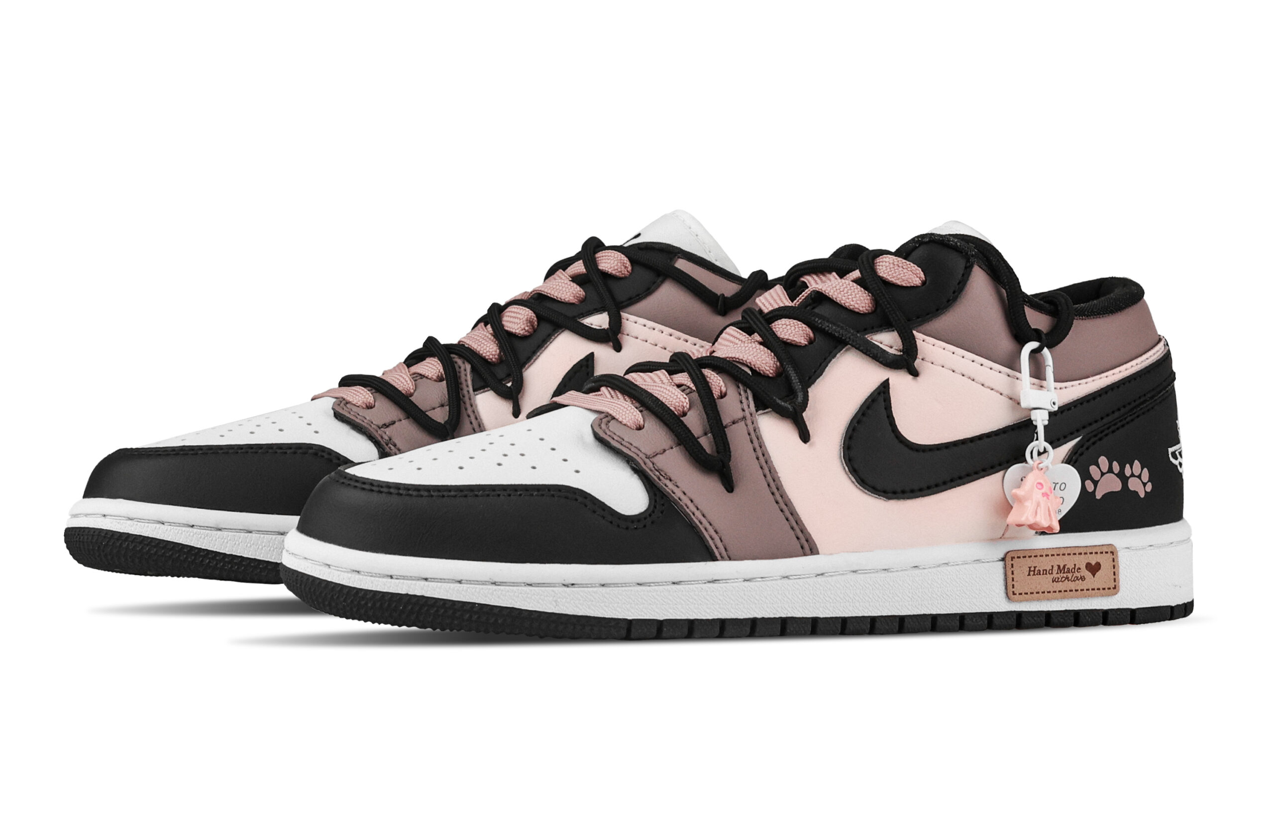 Jordan Air Jordan 1 Dense Cat Paw Abrasion Resistant Low top Vintage Basketball Shoes Unisex Black White Pink
