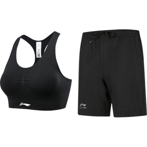 Li Ning Yoga Sets Women's Clothing Sets[Night Black Top+Night Black Shorts] Thin