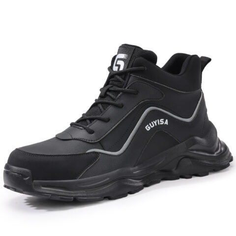 LANOUDUN Synthetic, Microfiber Leather Non slip, Wear resistant, Impact resistant High top Outdoor Shoes Men’s Black