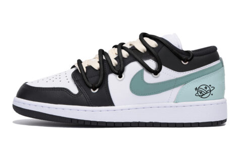 Jordan Air Jordan 1 Slip Resistant Abrasion Resistant Low top Vintage Basketball Shoes Men's Black White Green