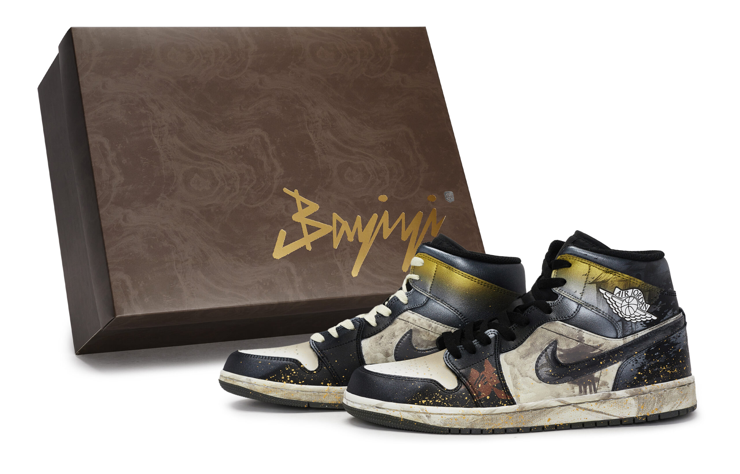 Jordan Air Jordan 1 Vintage Basketball Shoes Unisex Mid Top Black/White/Gray/Gold/Silver