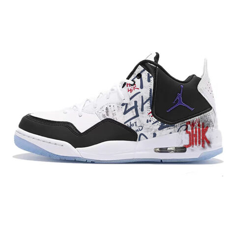 Jordan Courtside 23 Leather Cushioning Slip Resistant Breathable Mid top Vintage Basketball Shoes Men’s Black White Red