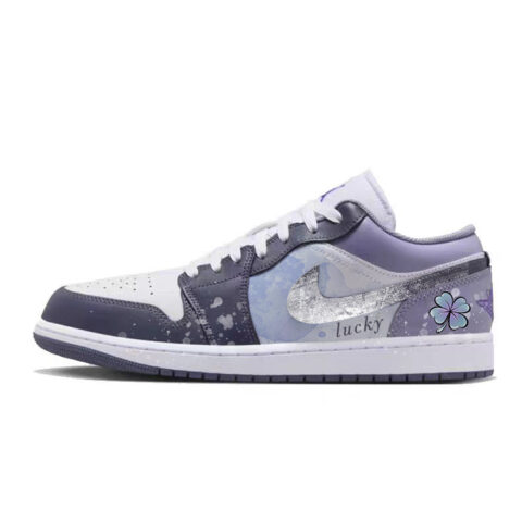 Jordan Air Jordan 1 Slip Resistant Abrasion Resistant Low top Vintage Basketball Shoes Men’s Purple White