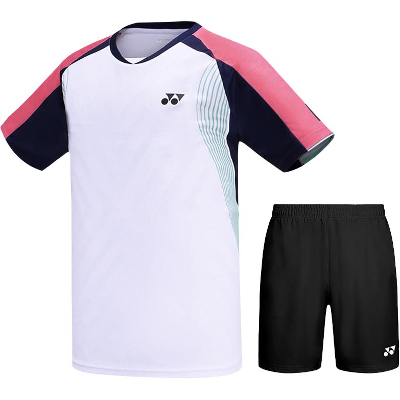 YONEX Badminton Jerseys Men’s Clothing Sets[White Top+Black Shorts] Crew Neck Moderate
