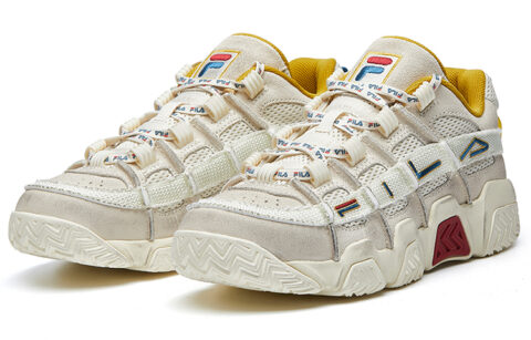 FILA FUSION BUSTER Puffy Shoes Mesh, Textile, Synthetic Leather Low top Vintage Basketball Shoes Men’s White Yellow