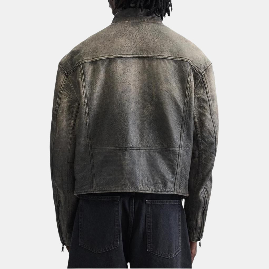 ZARA Leather Jacket Men’s Zebra Print Gray