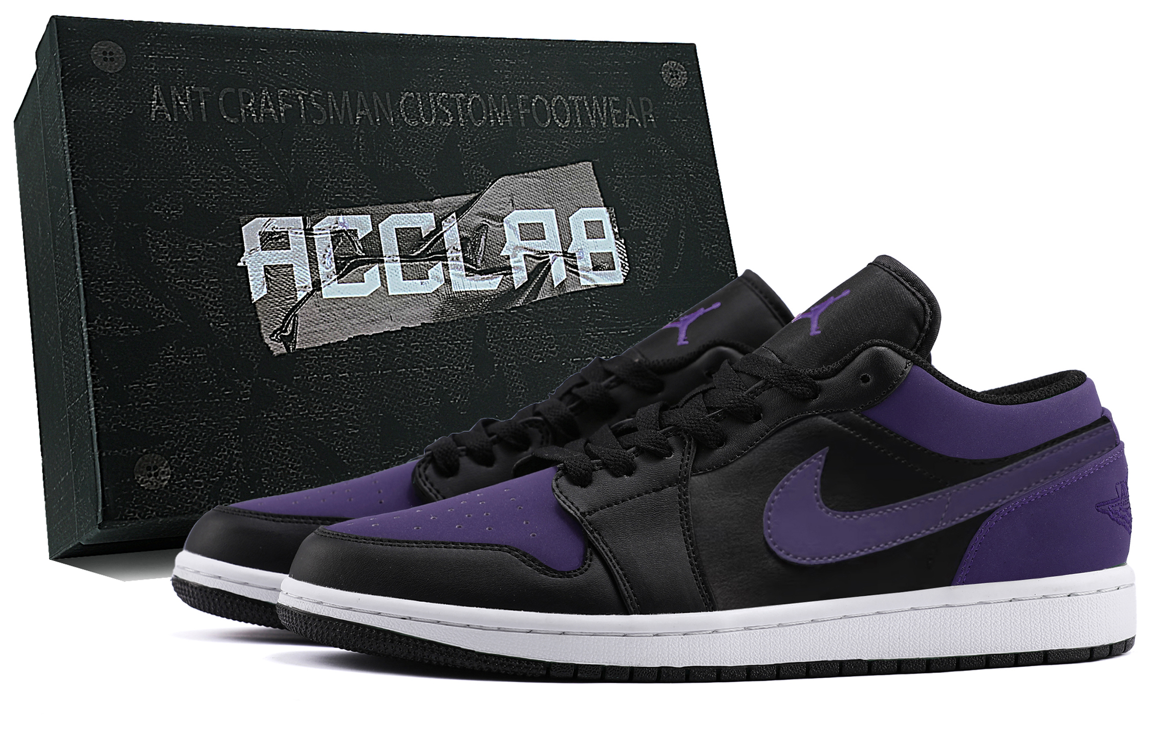 Jordan Air Jordan 1 Lightweight Low top Vintage Basketball Shoes Unisex Purple Black