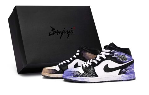 Jordan Air Jordan 1 Vintage Basketball Shoes Unisex Mid Top Black/White/Purple/Orange
