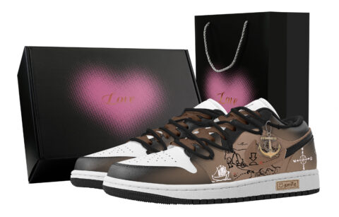 Jordan Air Jordan 1 Treasure Map, Heart Box Abrasion Resistant Low top Vintage Basketball Shoes Women’s Black Brown