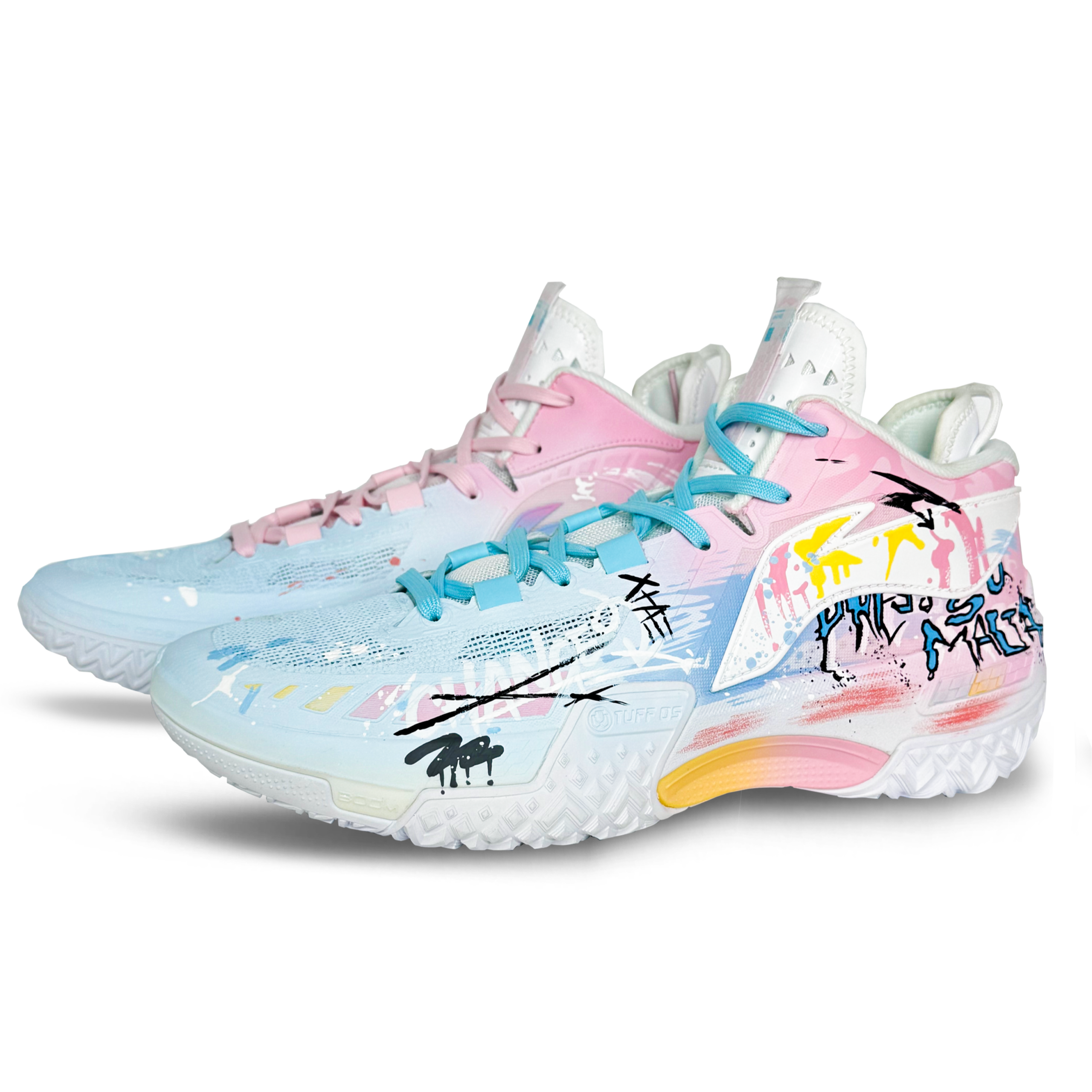 Li Ning Jie Ao Cushioning Slip Resistant Cushioning Slip Resistant Mid top Basketball Shoes Men’s Blue Pink