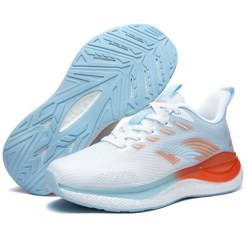 JSWEI Cushioning Slip Resistant Abrasion Resistant Low top Sprint Running Shoes Women’s White Blue Orange