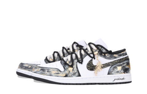 Jordan Air Jordan 1 Gold Rush Abrasion Resistant Low top Vintage Basketball Shoes Unisex Black Gold