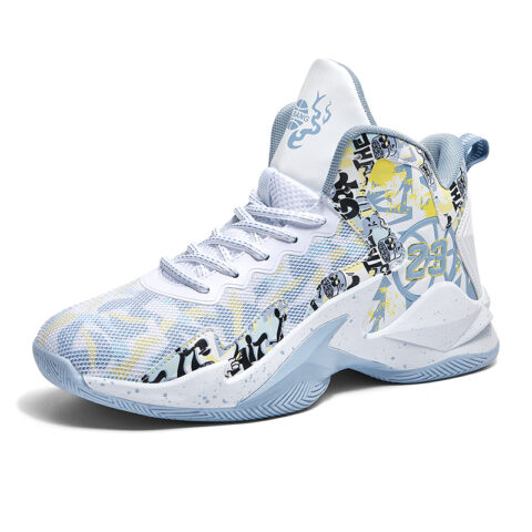 BIANSULONG Slip Resistant Abrasion Resistant Support High top Basketball Shoes Unisex White Gray