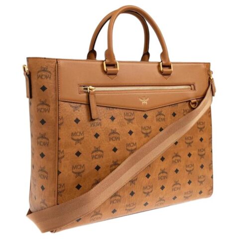 MCM Visetos Canvas, Textile, Artificial Leather Handbag Large Unisex Cognac