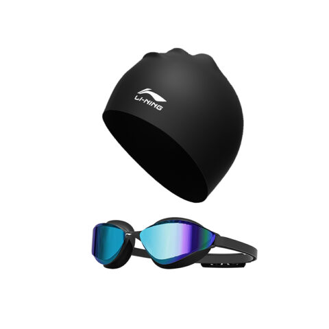 Li Ning Electroplated Swim Goggles With Swim Hats & Caps Set Unisex Multiple Colors