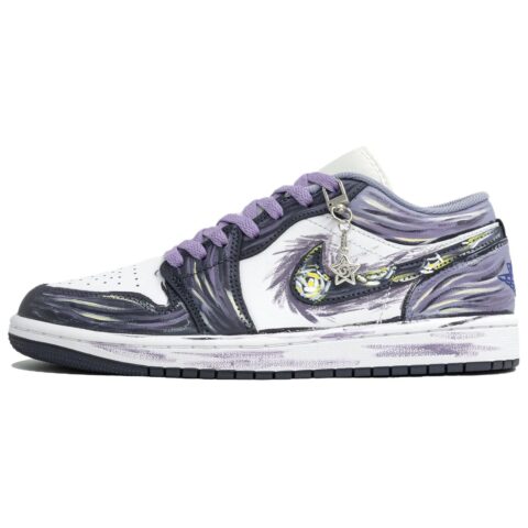 Jordan Air Jordan 1 Low Myriad Flowers, Purple Starry Night, Shopping Bag Slip Resistant Abrasion Resistant Low top