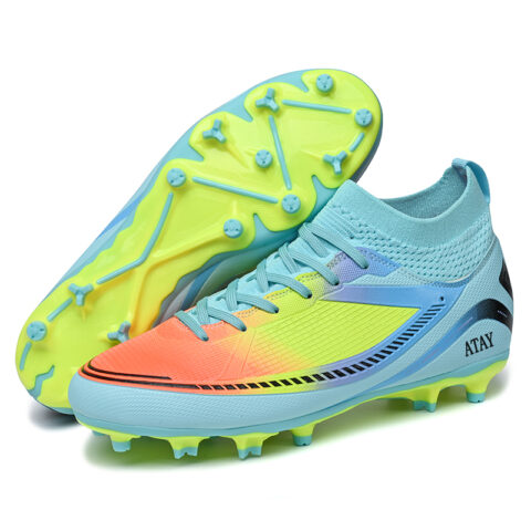 ATAY Soccer Shoes Unisex High Top White Purple/Black Blue