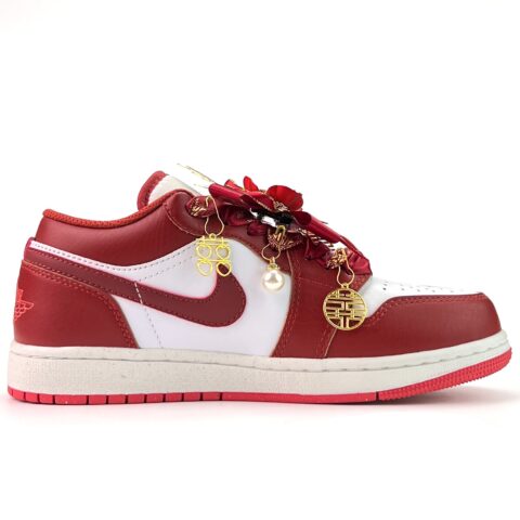 Jordan Air Jordan 1 Red Rhythm Blessing Slip Resistant Abrasion Resistant Low top Vintage Basketball Shoes Unisex Red