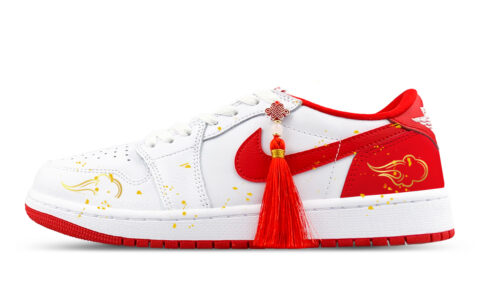Jordan Air Jordan 1 Abrasion Resistant Low top Vintage Basketball Shoes Unisex White Red