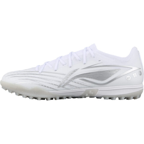Li Ning TF Turf Artificial Turf Slip Resistant Abrasion Resistant Soccer Shoes Men’s White Silver
