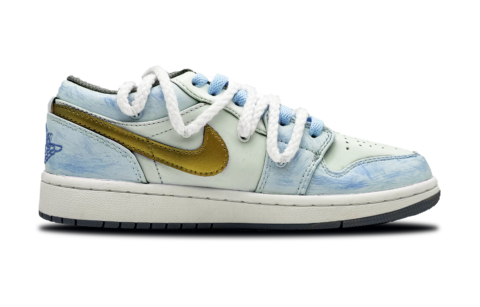 Jordan Air Jordan 1 Gold Plated Sea Salt Abrasion Resistant Low top Vintage Basketball Shoes Unisex Light Blue
