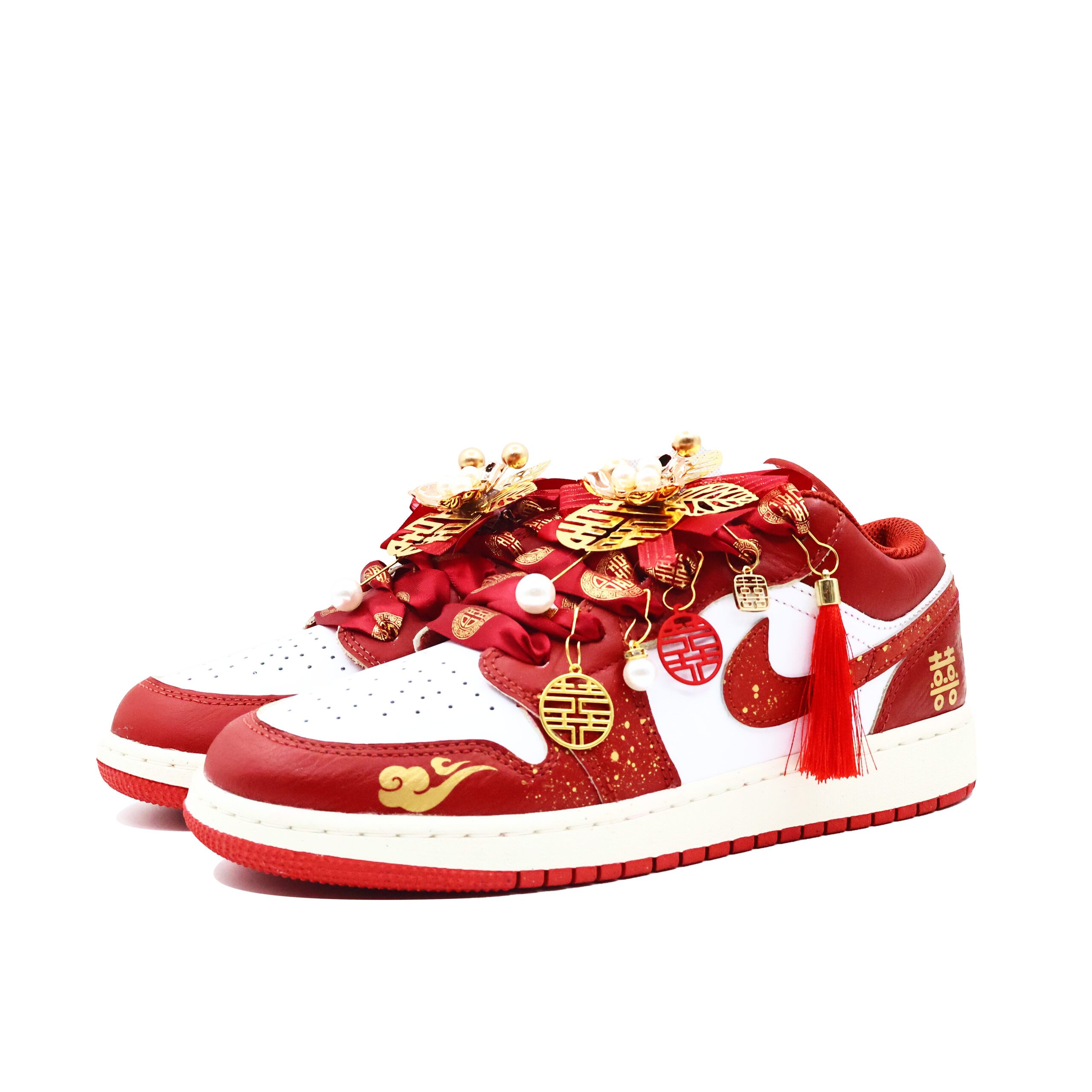 Jordan Air Jordan 1 Cushioning Slip Resistant Abrasion Resistant Low top Vintage Basketball Shoes GS Red Gold White