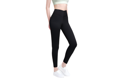 CAMEL Solid Color Thickened And Fleece Lined Thermal High Rise Elastic Ankle Length Yoga Pants Women's Phantom Black