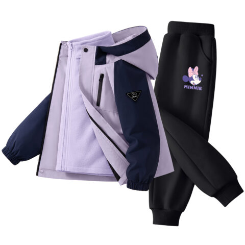 Disney Kids Casual Sportswear Hooded Thickened And Fleece Lined