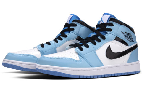 Jordan Air Jordan 1 University Blue Leather Abrasion Resistant Mid top Vintage Basketball Shoes Unisex Blue Black