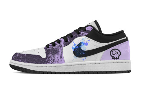 Jordan Air Jordan 1 Cute Skeleton, Heart Box Abrasion Resistant Low top Vintage Basketball Shoes Women’s Purple White