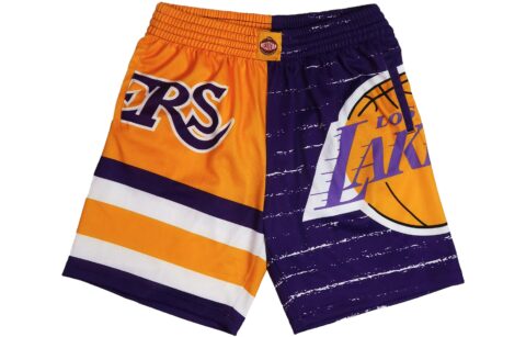 Mitchell Ness Basketball Shorts Unisex Purple Gold Patchwork