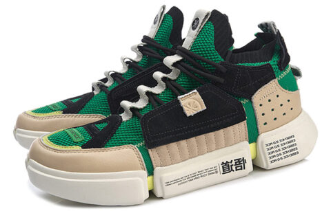Li Ning Non slip Lightweight Mid top Vintage Basketball Shoes Men’s Brown Green