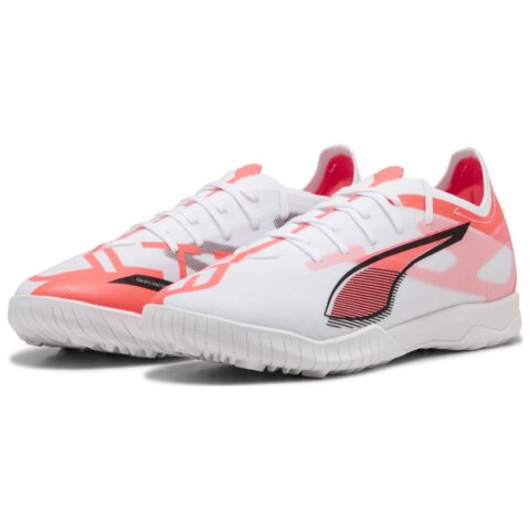 PUMA Ultra 5 Match TT Turf Abrasion Resistant Soccer Shoes Unisex White Black Red