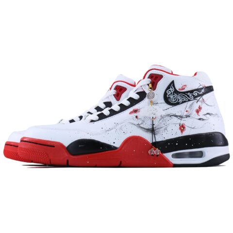 Nike Flight Legacy Ink Plum Blossom Mid top Vintage Basketball Shoes Unisex White Red Black