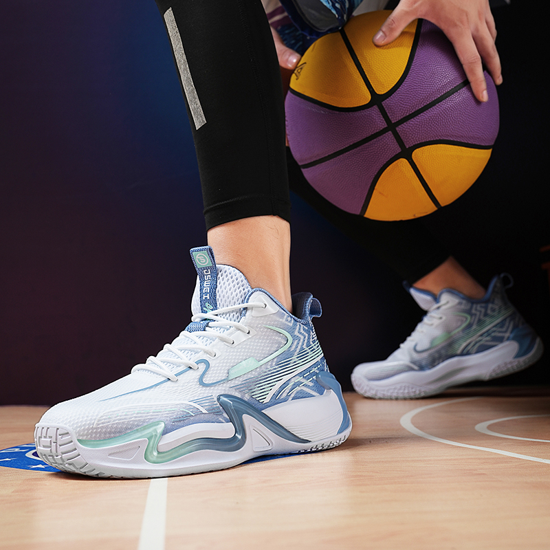 JSWEI Cushioning Slip Resistant Low top Basketball Shoes Men’s White Gray Blue