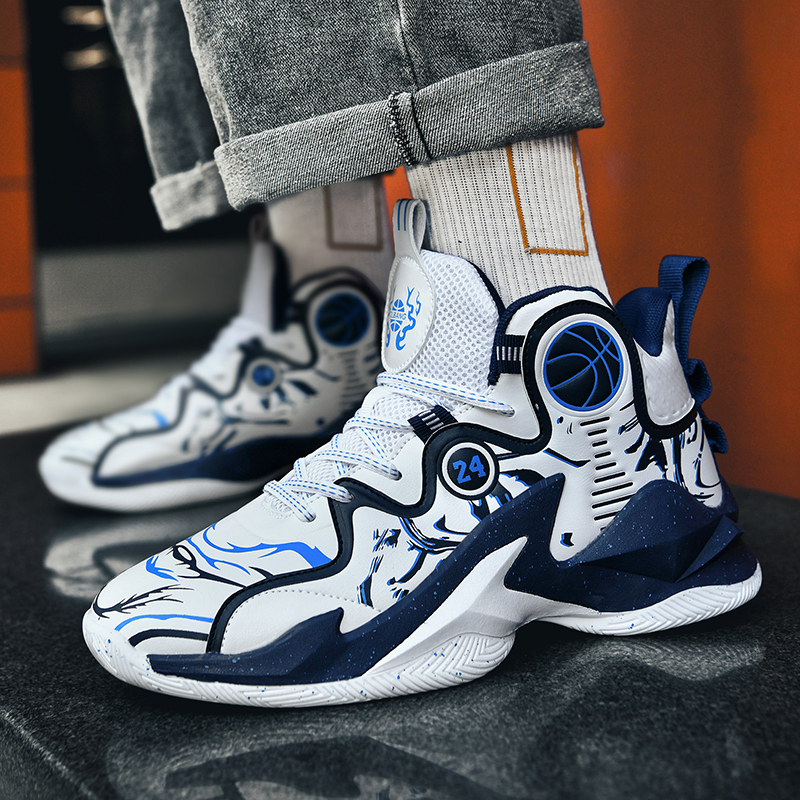 BIANSULONG Slip Resistant, Abrasion Resistant, Lightweight, Thermal High top Basketball Shoes Unisex White Blue