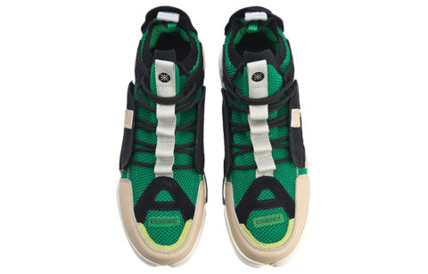 Li Ning Non slip Lightweight Mid top Vintage Basketball Shoes Men’s Brown Green