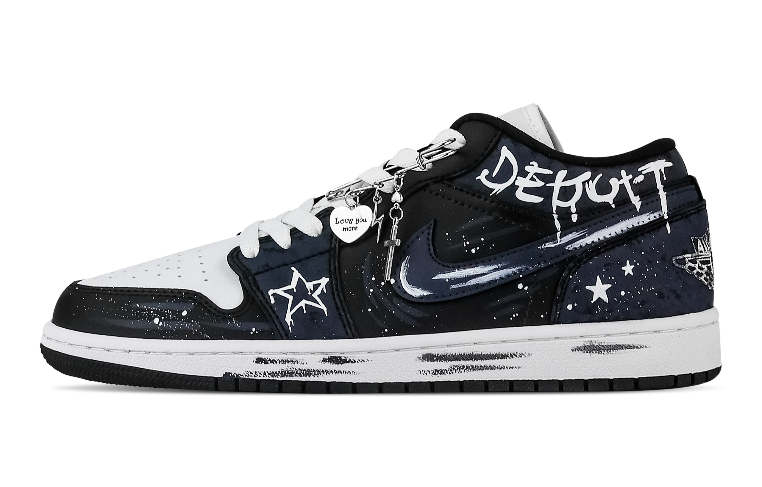 Jordan Air Jordan 1 Starry Sky Reverse Trail Low top Vintage Basketball Shoes Unisex Navy Blue
