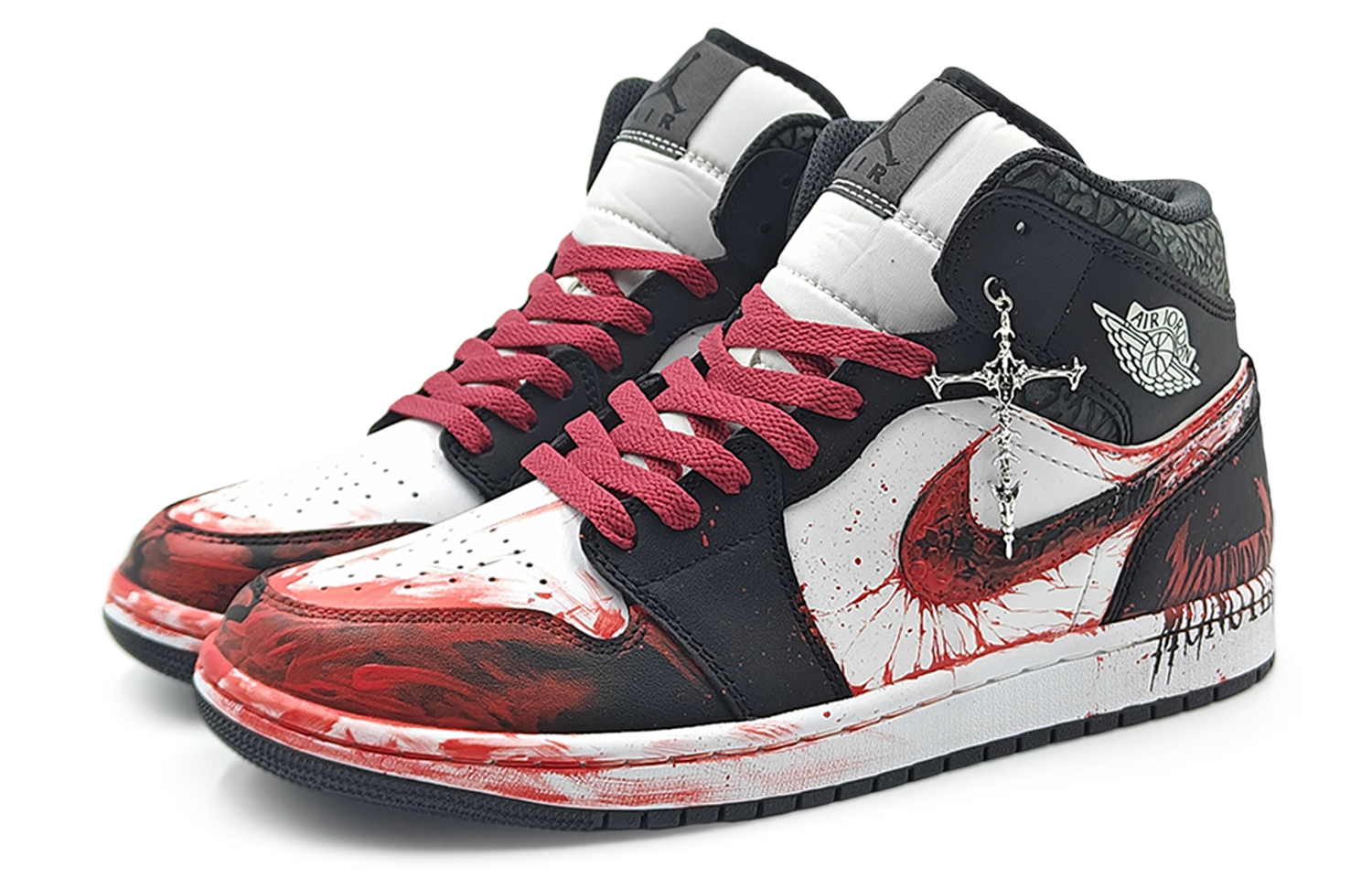 Jordan Air Jordan 1 Mid SE ‘Panda Elephant’ Abrasion Resistant Mid top Vintage Basketball Shoes Men’s Black Red