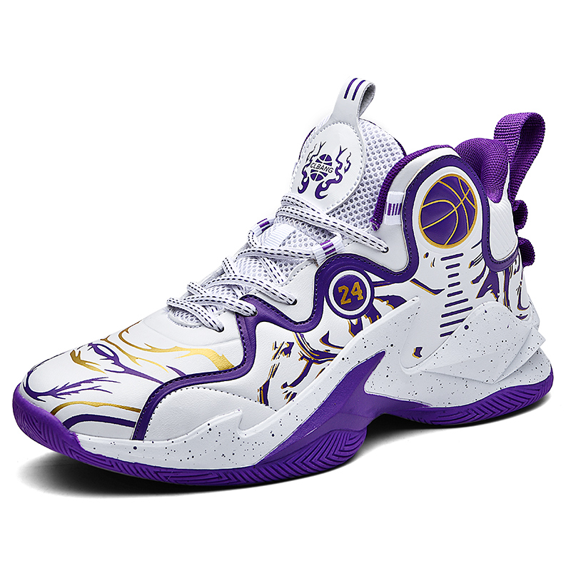 BIANSULONG Slip Resistant, Abrasion Resistant, Thermal High top Basketball Shoes Unisex White Purple