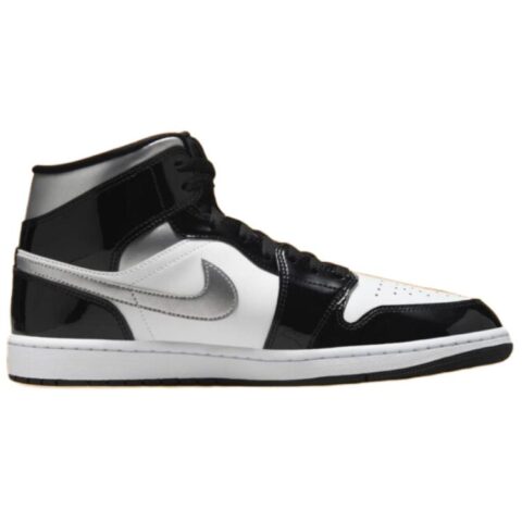 Jordan 1 Mid Se Patent Black White Metallic Silver Metallic Gold