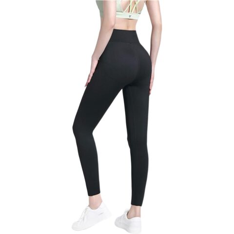 CAMEL Solid Color Thickened And Fleece Lined Thermal High Rise Elastic Ankle Length Yoga Pants Women’s Phantom Black