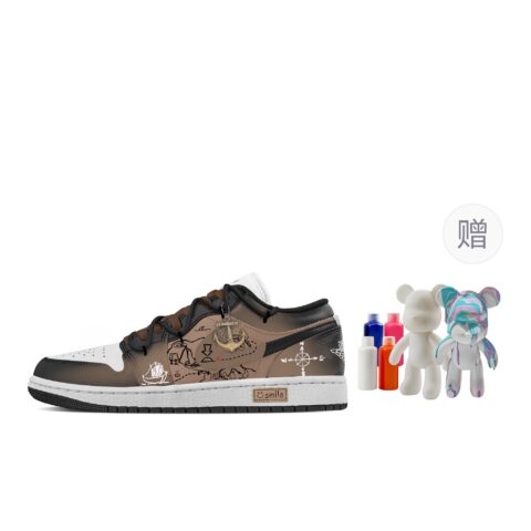 Jordan Air Jordan 1 Treasure Map, Fluid Bear Abrasion Resistant Low top Vintage Basketball Shoes Women's Black Brown