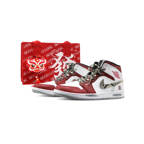 Jordan Air Jordan 1 Mid ‘Milk Snake, Chinese Year, Shopping Bag Mid top Vintage Basketball Shoes Men’s Red White