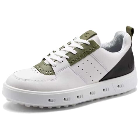 Ecco Street 720 Series Cow Leather Cushioning, Wear Resistant Low top Golf Shoes Men's White Green