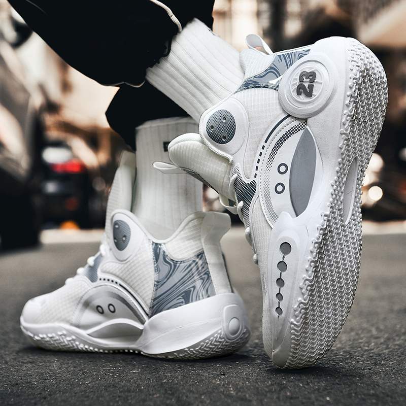 BIANSULONG Cushioning Slip Resistant Abrasion Resistant Low top Basketball Shoes Unisex White Gray