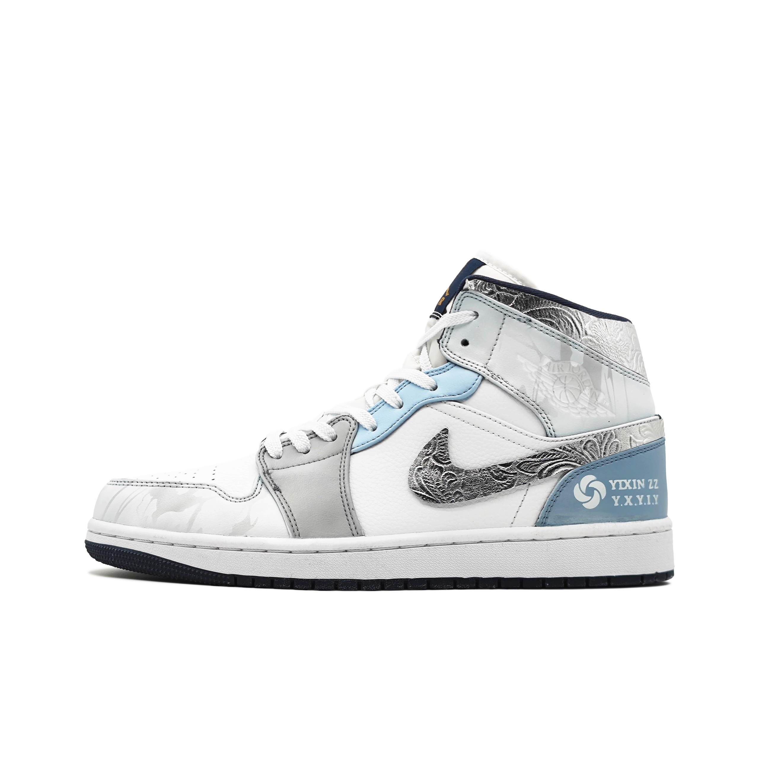 Jordan Air Jordan 1 Leather Slip Resistant Abrasion Resistant Mid top Vintage Basketball Shoes Unisex Blue